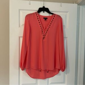 Coral Lace-Up Blouse
